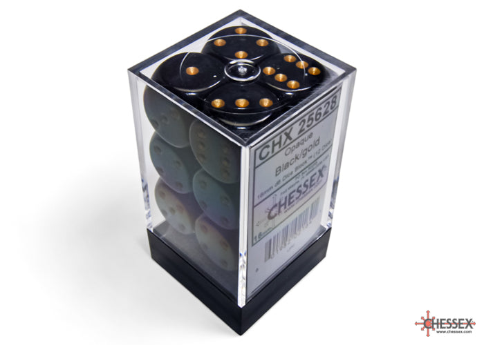 Chessex: Opaque Black/gold 16mm d6 Dice Block