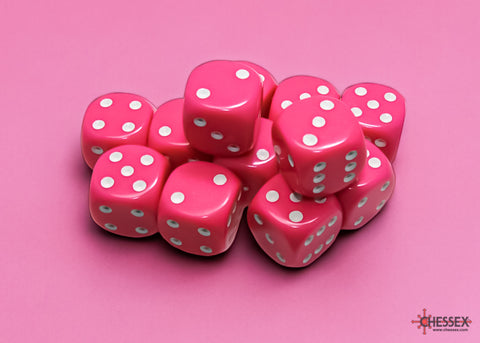 Chessex: Opaque Pink/white 16mm d6 Dice Block
