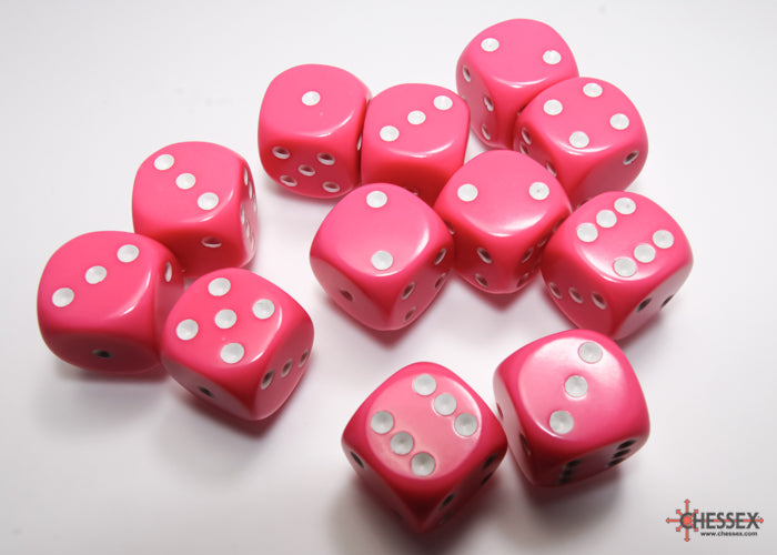 Chessex: Opaque Pink/white 16mm d6 Dice Block