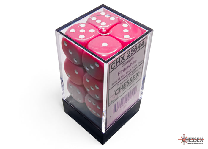Chessex: Opaque Pink/white 16mm d6 Dice Block
