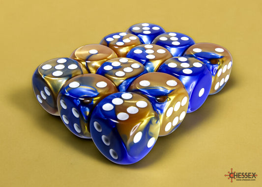 Chessex: Gemini Blue-Gold/white 16mm d6 Dice Block