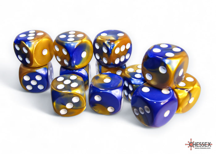 Chessex: Gemini Blue-Gold/white 16mm d6 Dice Block
