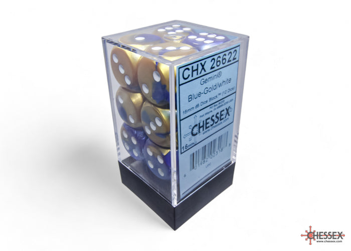 Chessex: Gemini Blue-Gold/white 16mm d6 Dice Block