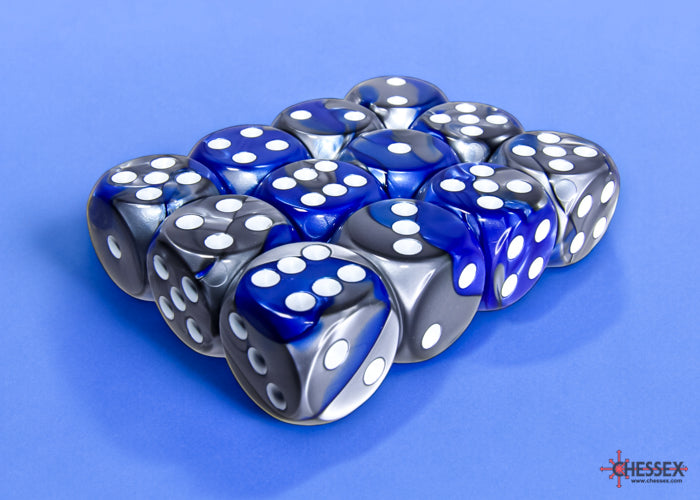 Chessex: Gemini Blue-Steel/white 16mm d6 Dice Block