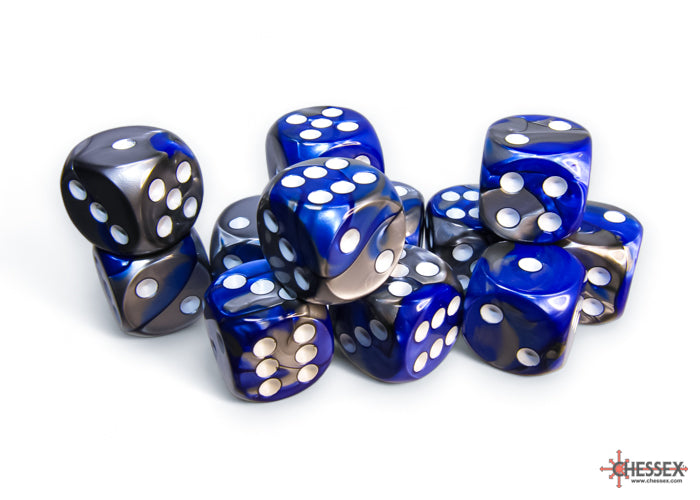 Chessex: Gemini Blue-Steel/white 16mm d6 Dice Block