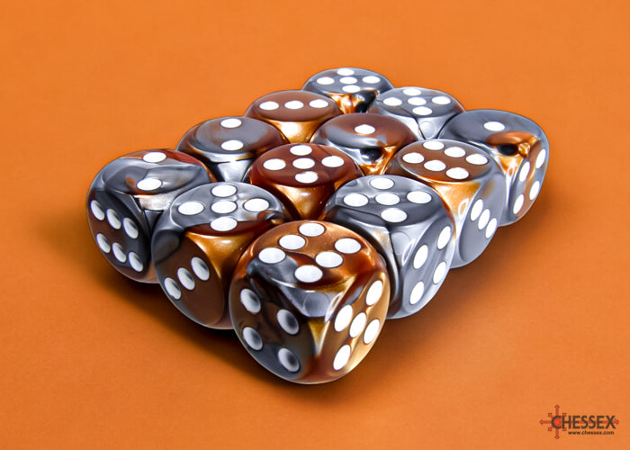Chessex: Gemini Copper-Steel/white 16mm d6 Dice Block
