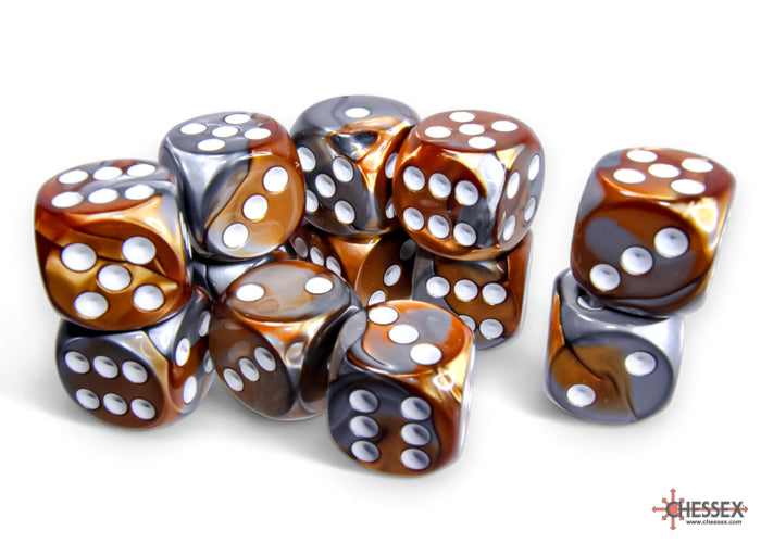 Chessex: Gemini Copper-Steel/white 16mm d6 Dice Block