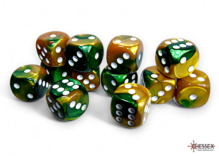 Chessex: Gemini Gold-Green/white 16mm d6 Dice Block