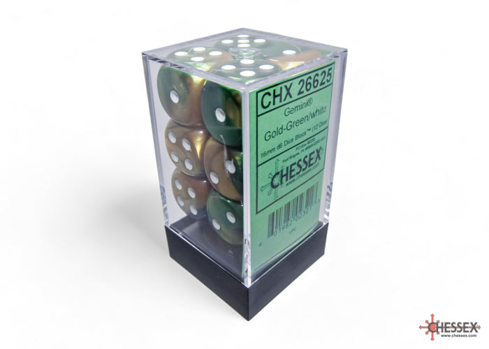 Chessex: Gemini Gold-Green/white 16mm d6 Dice Block