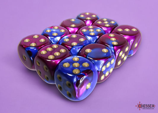 Chessex: Gemini Blue-Purple/gold 16mm d6 Dice Block