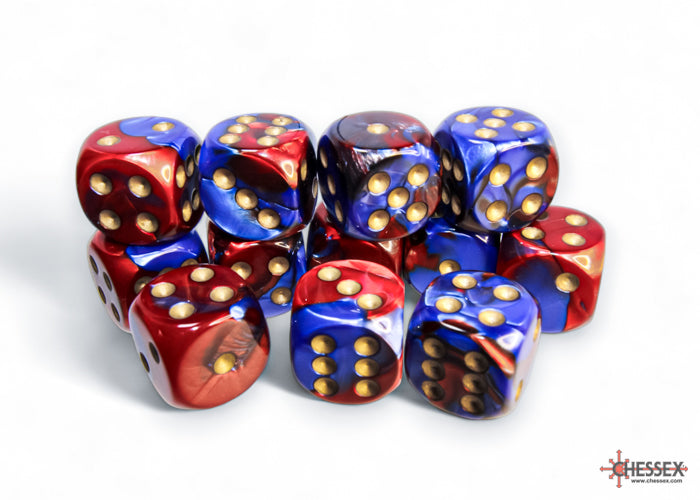 Chessex: Gemini Blue-Red/gold 16mm d6 Dice Block