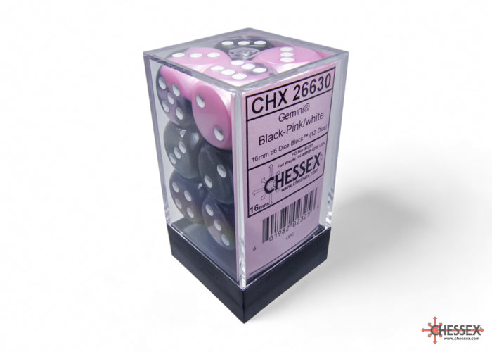 Chessex: Gemini Black-Pink/white 16mm d6 Dice Block