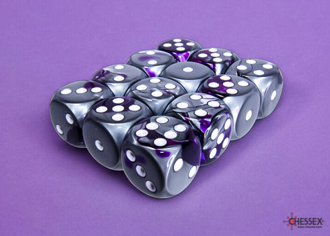 Chessex: Gemini Purple-Steel/white 16mm d6 Dice Block