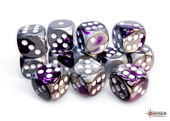 Chessex: Gemini Purple-Steel/white 16mm d6 Dice Block