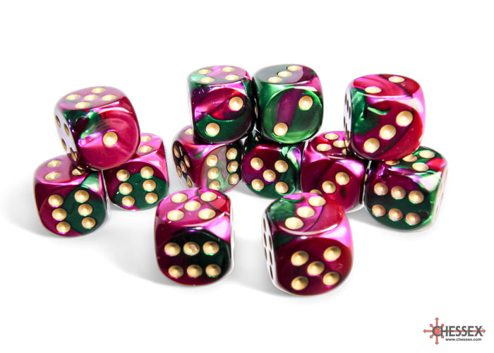 Chessex: Gemini Green-Purple/gold 16mm d6 Dice Block