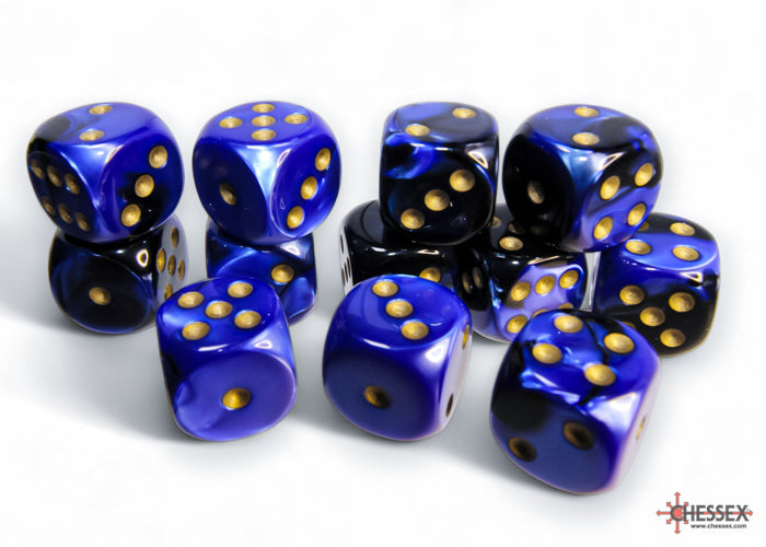 Chessex: Gemini Black-Blue/gold 16mm d6 Dice Block