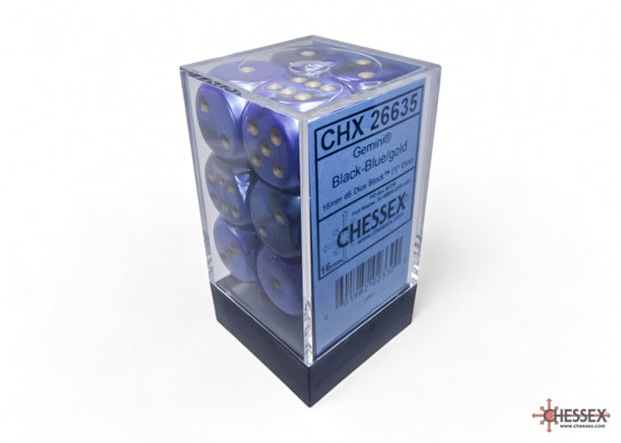 Chessex: Gemini Black-Blue/gold 16mm d6 Dice Block