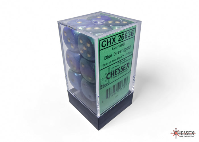 Chessex: Gemini Blue-Green/gold 16mm d6 Dice Block