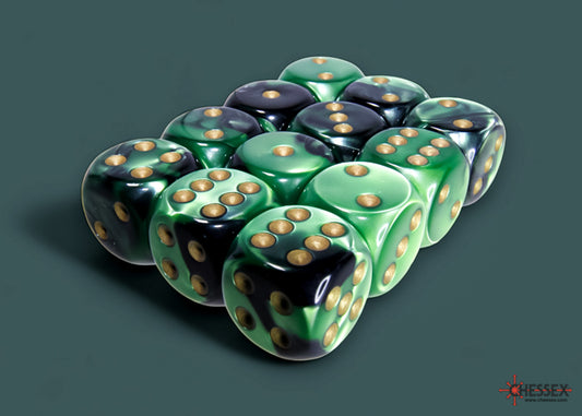 Chessex: Gemini Black-Green/gold 16mm d6 Dice Block