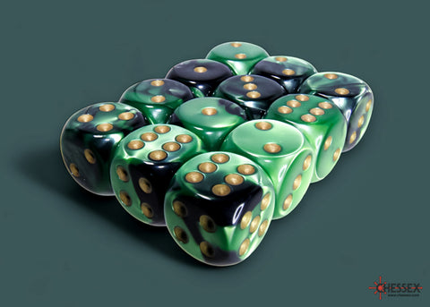 Chessex: Gemini Black-Green/gold 16mm d6 Dice Block