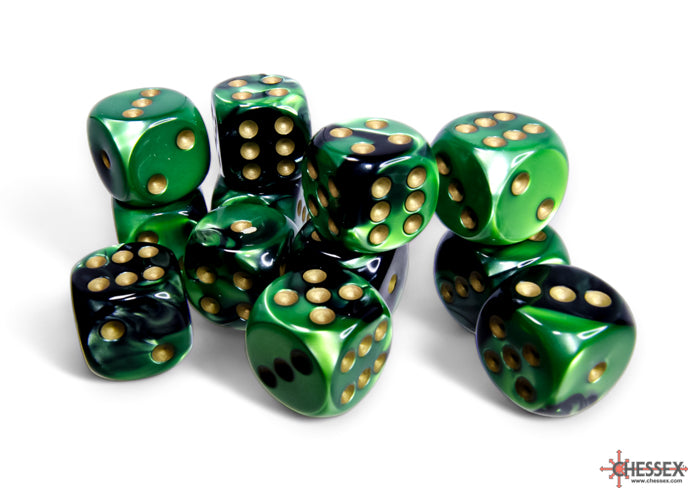 Chessex: Gemini Black-Green/gold 16mm d6 Dice Block