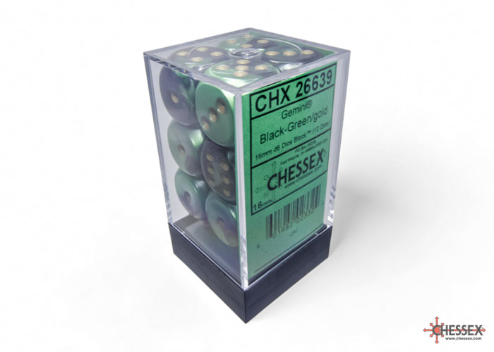 Chessex: Gemini Black-Green/gold 16mm d6 Dice Block
