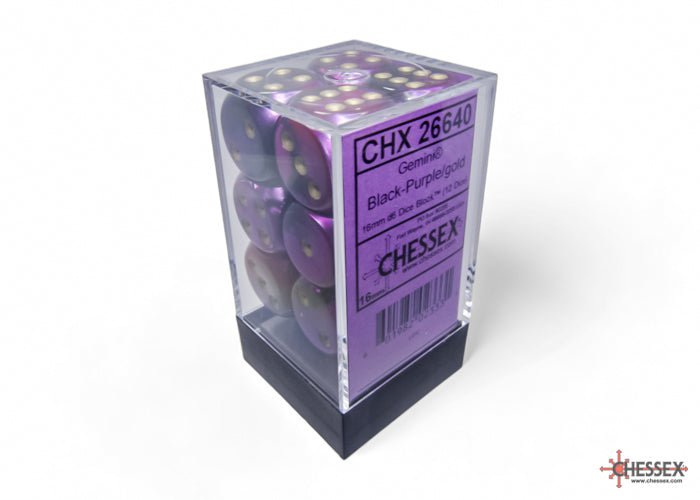 Chessex: Gemini Black-Purple/gold 16mm d6 Dice Block