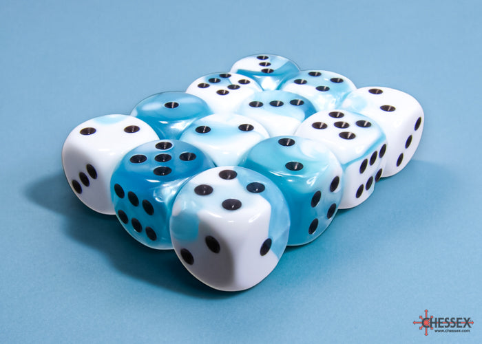 Chessex: Gemini Teal-White/black 16mm d6 Dice Block