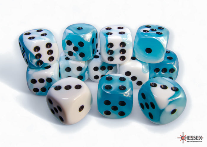 Chessex: Gemini Teal-White/black 16mm d6 Dice Block