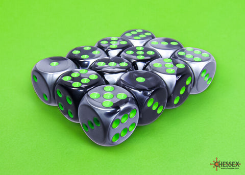 Chessex: Gemini Black-Grey/green 16mm d6 Dice Block