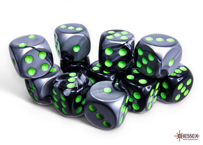 Chessex: Gemini Black-Grey/green 16mm d6 Dice Block