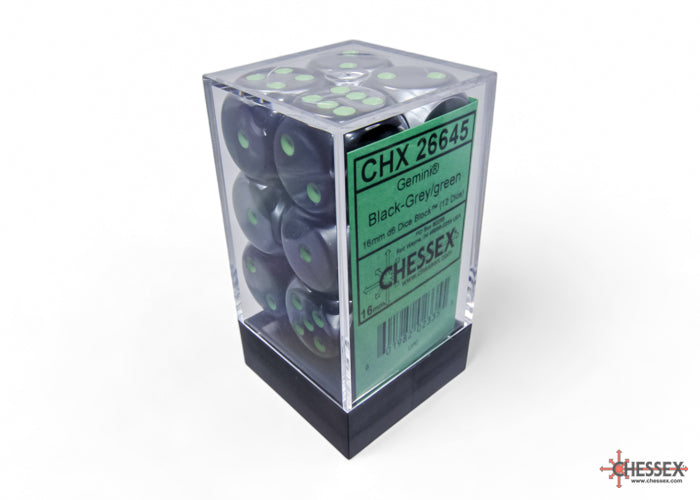 Chessex: Gemini Black-Grey/green 16mm d6 Dice Block