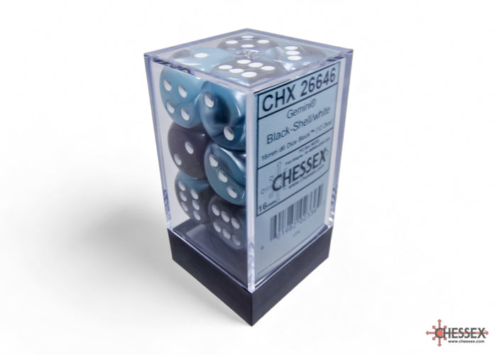 Chessex: Gemini Black-Shell/white 16mm d6 Dice Block