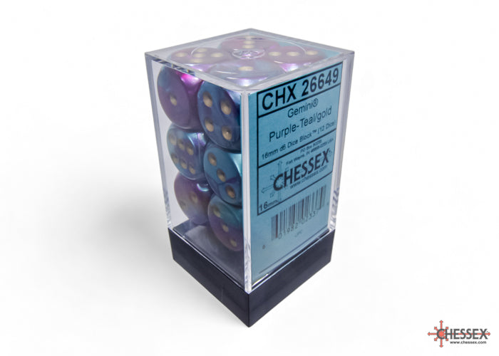 Chessex: Gemini Purple-Teal/gold 16mm d6 Dice Block