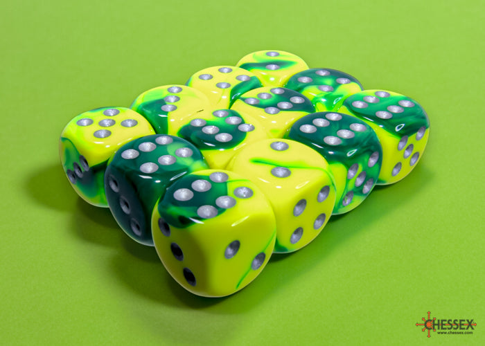 Chessex: Gemini Green-Yellow/silver 16mm d6 Dice Block