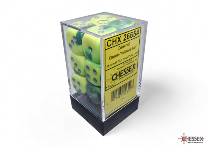 Chessex: Gemini Green-Yellow/silver 16mm d6 Dice Block