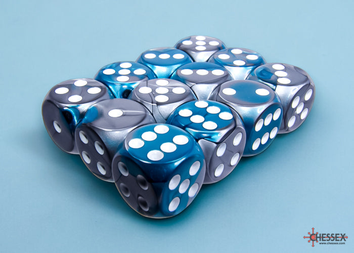 Chessex: Gemini Steel-Teal/white 16mm d6 Dice Block