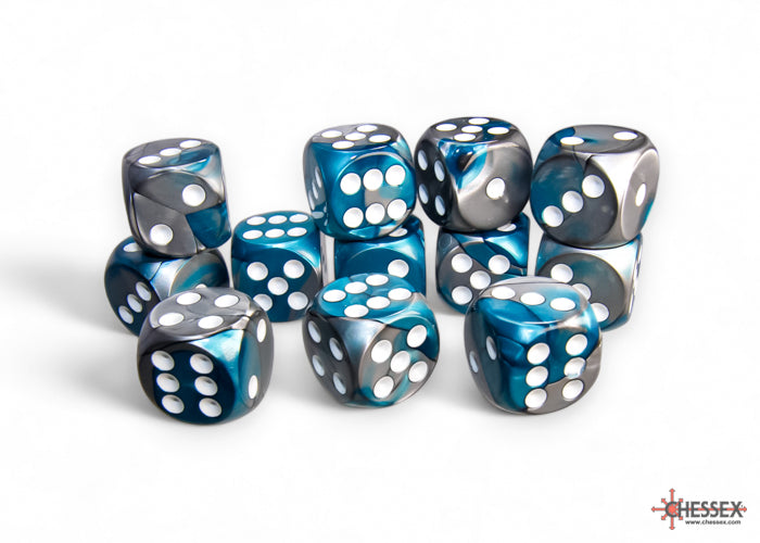 Chessex: Gemini Steel-Teal/white 16mm d6 Dice Block
