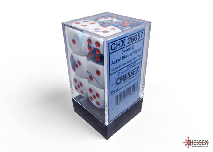 Chessex: Gemini Astral Blue-White/red 16mm d6 Dice Block