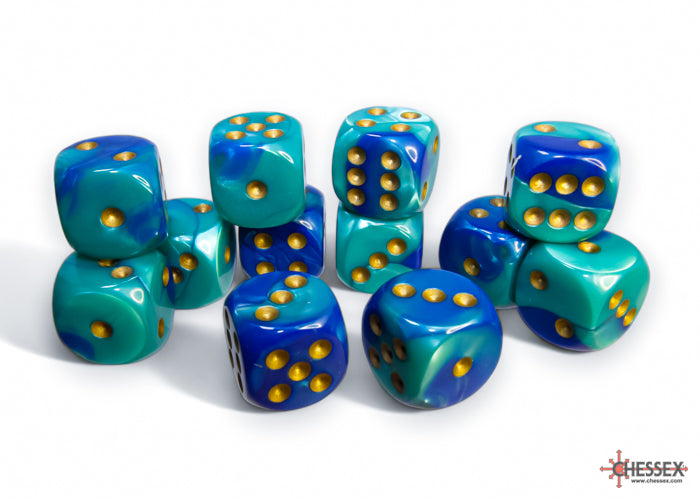 Chessex: Gemini Blue-Teal/gold 16mm d6 Dice Block