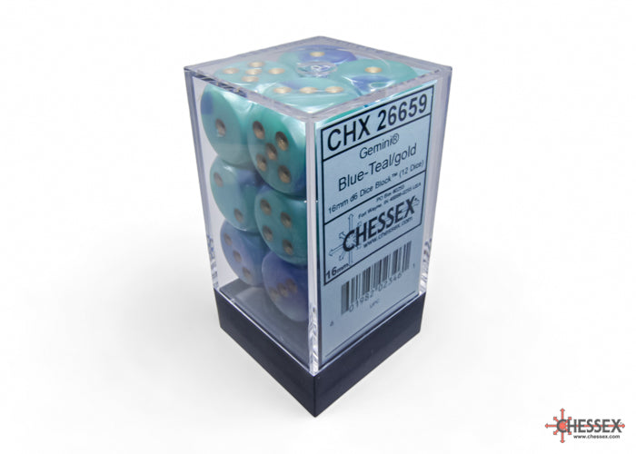Chessex: Gemini Blue-Teal/gold 16mm d6 Dice Block