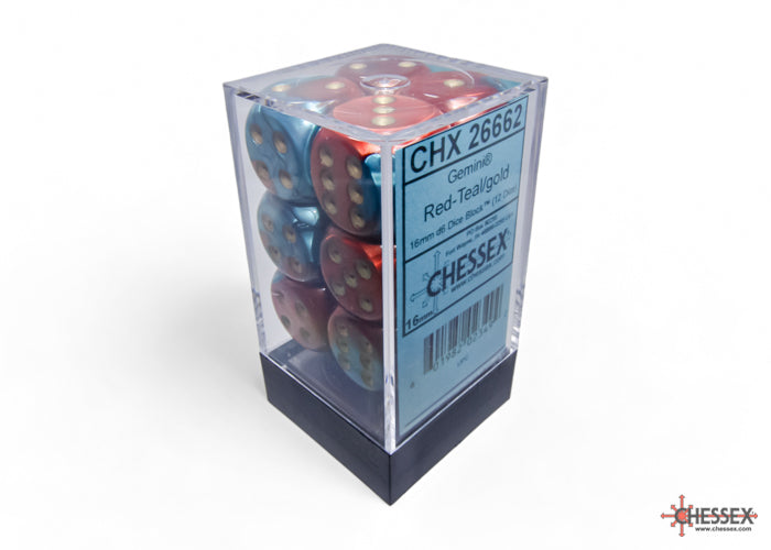 Chessex: Gemini Red-Teal/gold 16mm d6 Dice Block