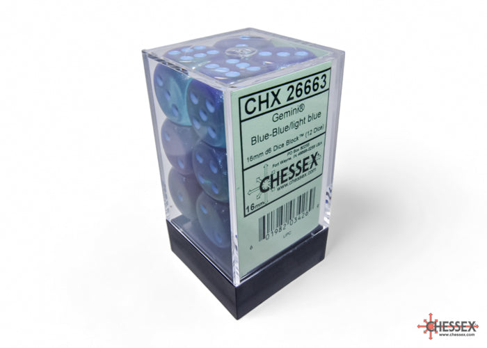 Chessex: Gemini Blue-Blue/light blue Luminary 16mm d6 Dice Block