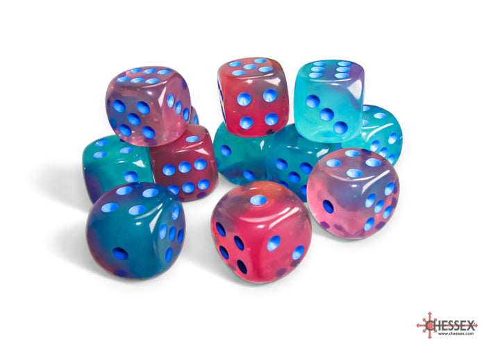 Chessex: Gemini Gel Green-Pink/blue Luminary 16mm d6 Dice Block