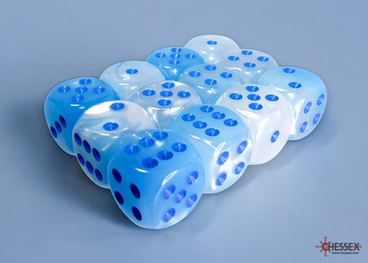 Chessex: Gemini Pearl Turquoise-White/blue Luminary 16mm d6 Dice Block