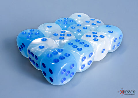 Chessex: Gemini Pearl Turquoise-White/blue Luminary 16mm d6 Dice Block