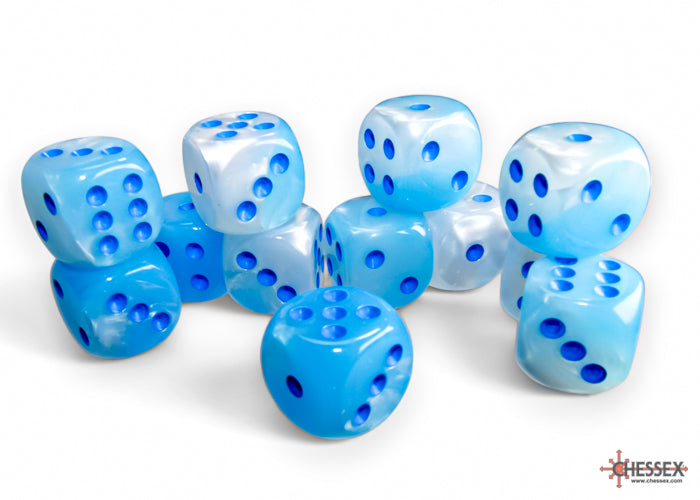 Chessex: Gemini Pearl Turquoise-White/blue Luminary 16mm d6 Dice Block