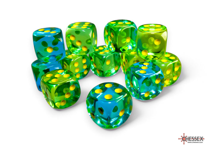 Chessex: Gemini Translucent Green-Teal/yellow 16mm d6 Dice Block