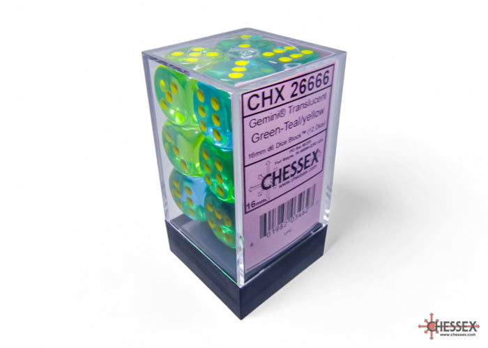 Chessex: Gemini Translucent Green-Teal/yellow 16mm d6 Dice Block