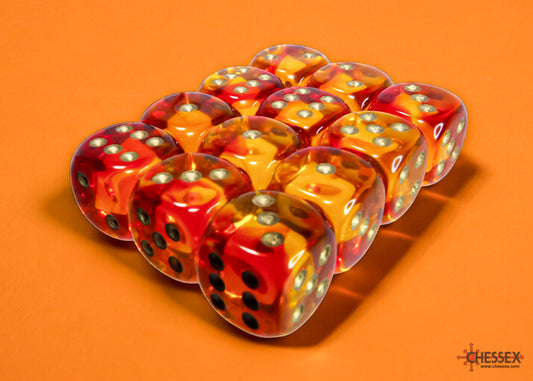 Chessex: Gemini Translucent Red-Yellow/gold 16mm d6 Dice Block